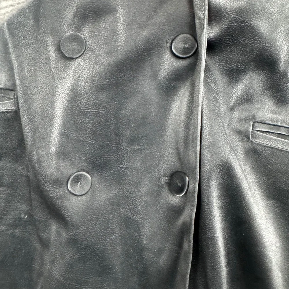 BlankNYC Black Vegan‎ Leather Double Breasted Blazer Jacket 01YB6009 Womens L